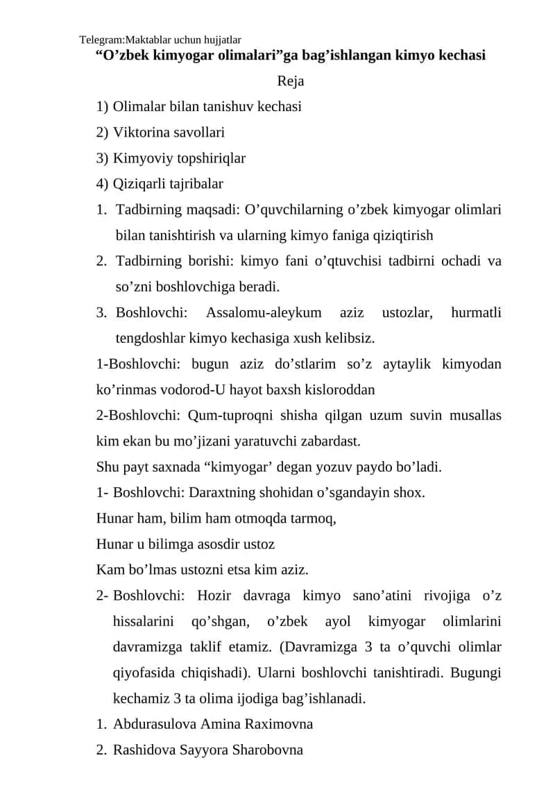 O’zbek kimyogar olimalari 1
