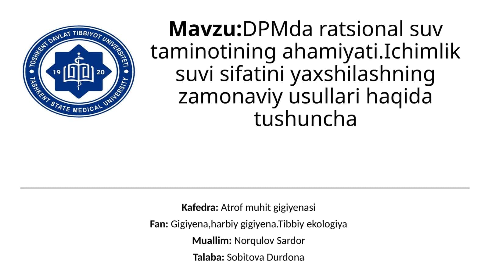 DPM daratsionalsuvtaminotining ahamiyati. Ichimlik suvi sifatini yaxshilashning zamonaviy usullari haqida tushuncha 1