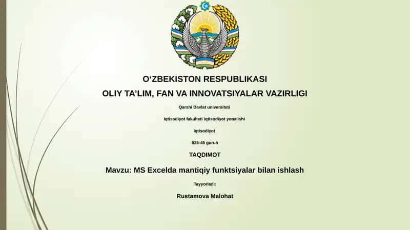 MS Excelda mantiqiy funktsiyalar bilan ishlash 1