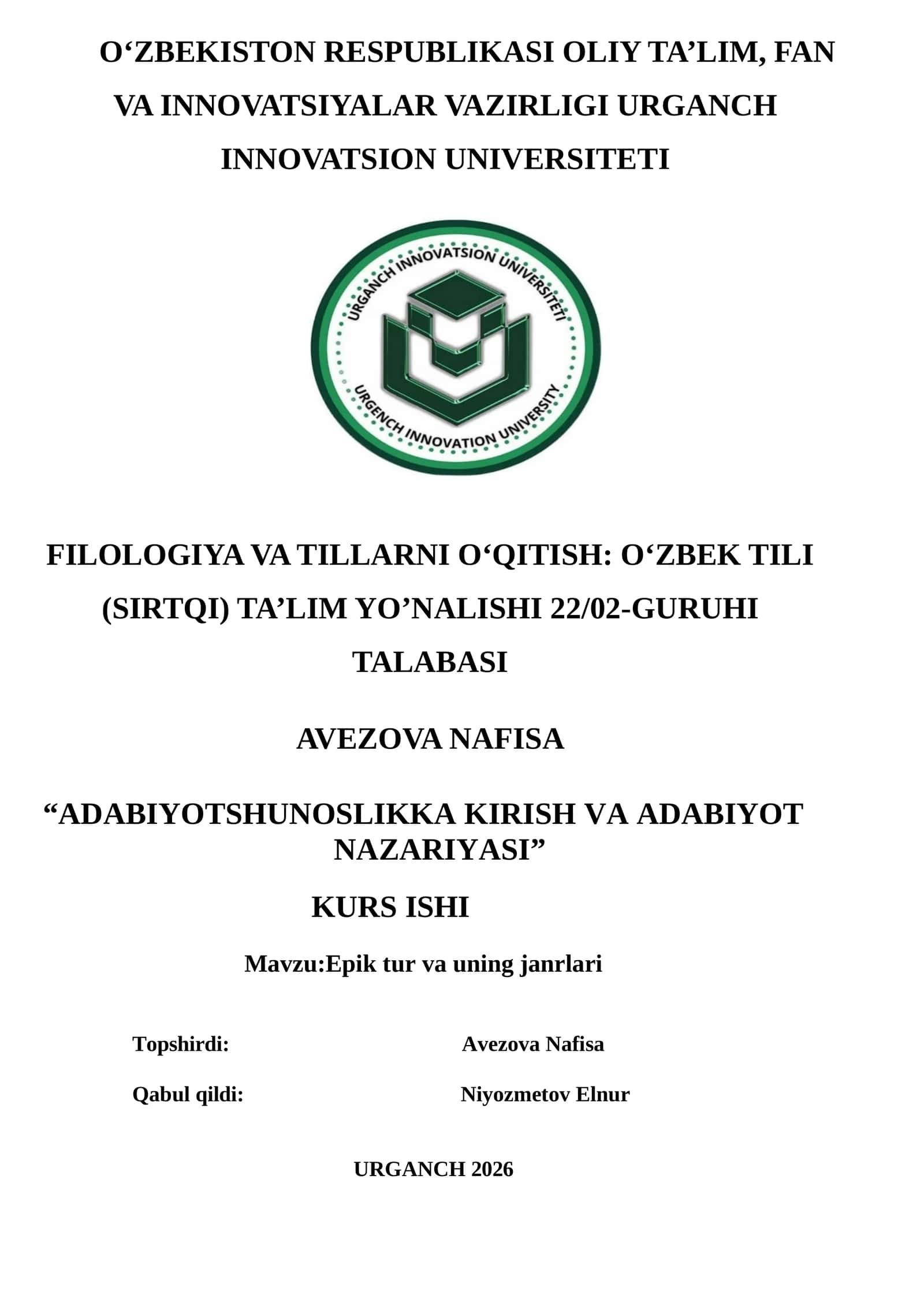 Epik tur va uning janrlari 1