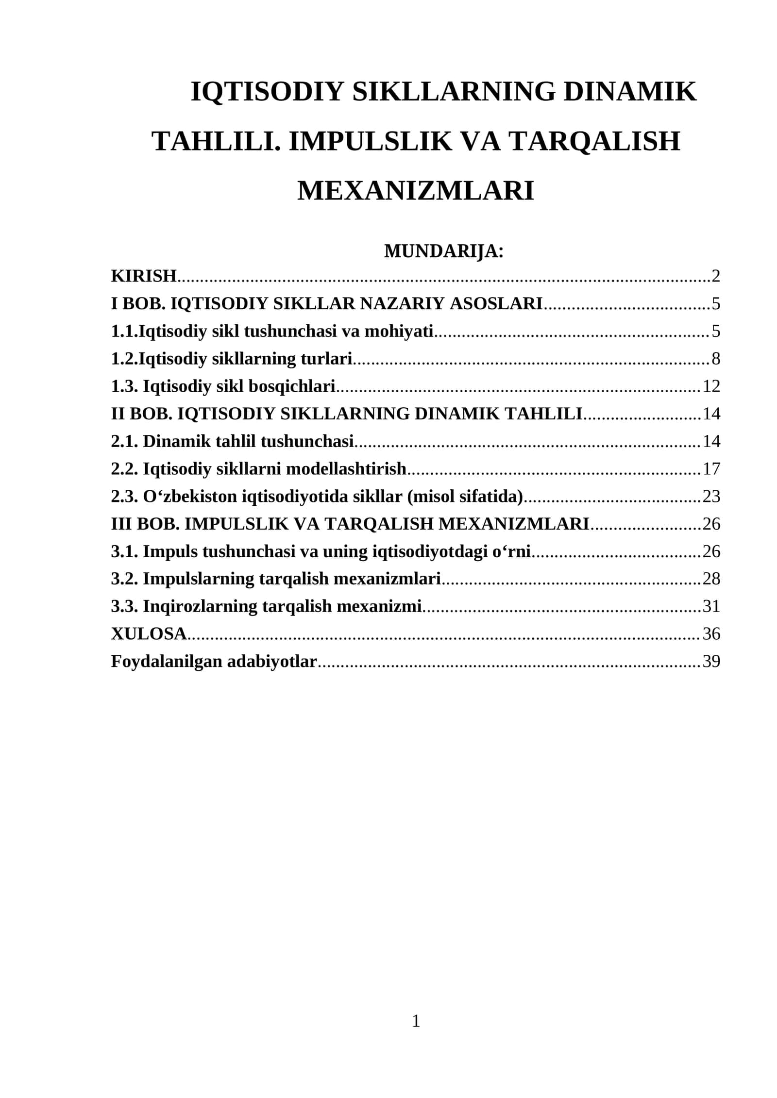 IQTISODIY SIKLLARNING DINAMIK TAHLILI 1