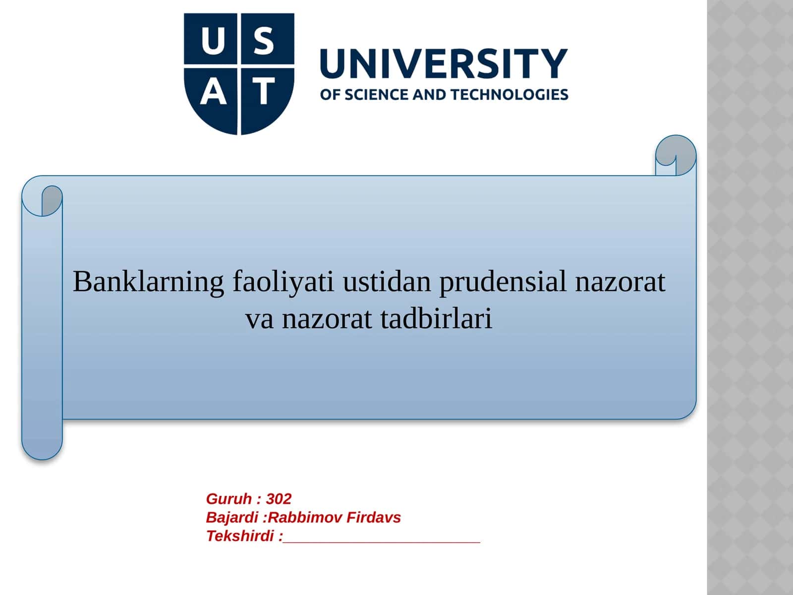 Banklarning faoliyati ustidan prudensial nazorat va nazorat tadqiqatlari 1