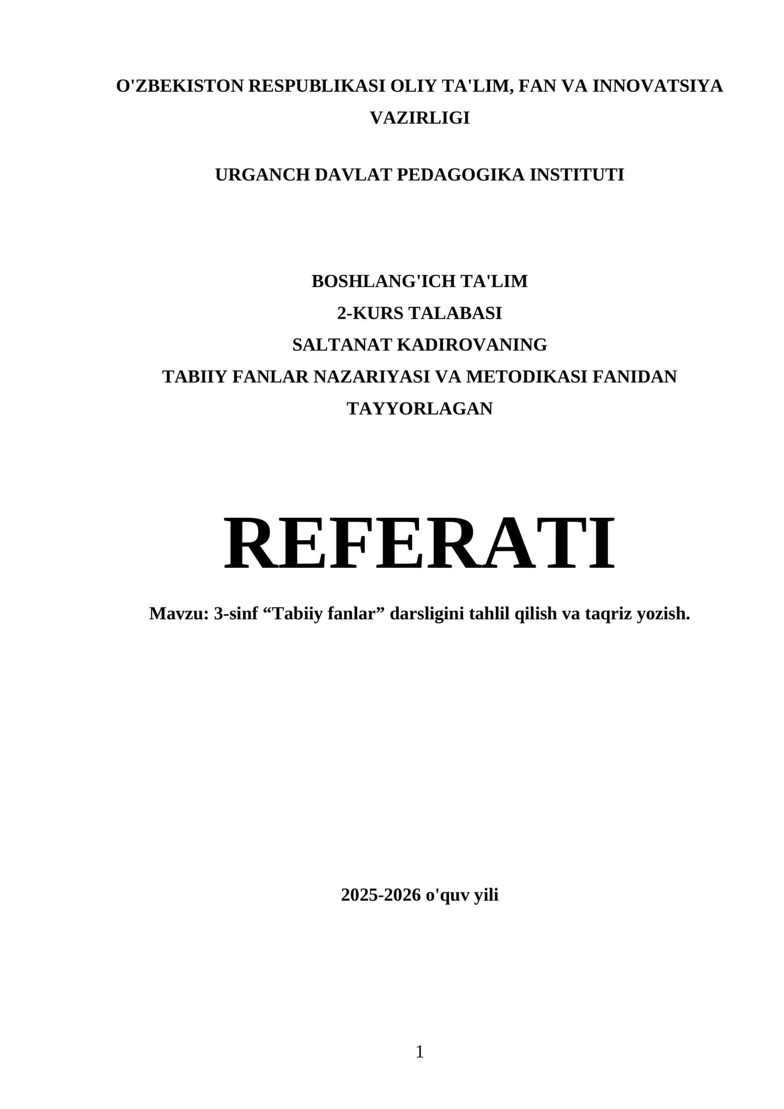 Tabiiy fanlar nazariyasi va metodikasi fanidan tayorlagan referat 1