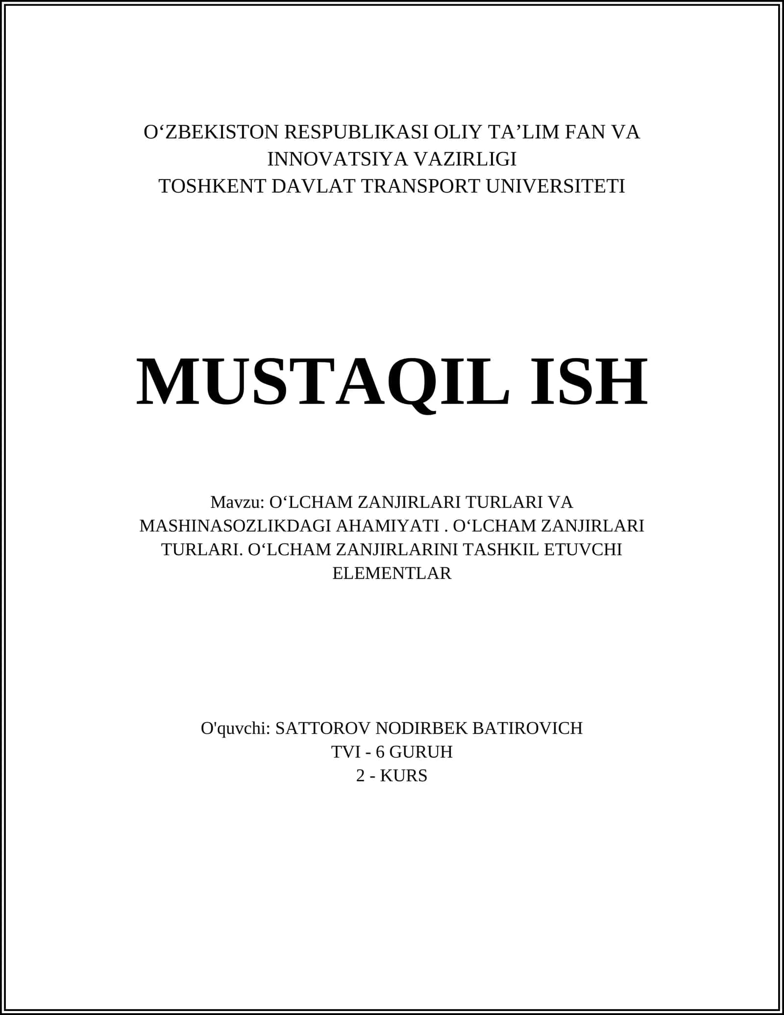 OʻLCHAM ZANJIRLARI TURLARI VA MASHINASOZLIKDAGI AHAMIYATI 1