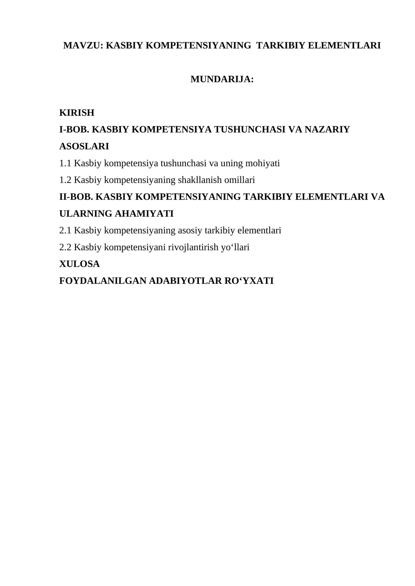KASBIY KOMPETENSIYANING  TARKIBIY ELEMENTLARI 1