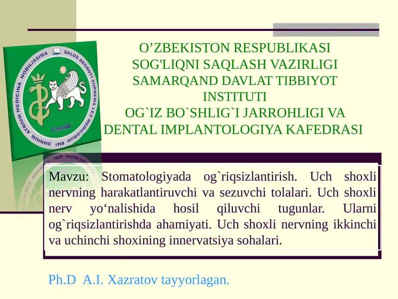 Og'iz bo'shlig'i jarrohligi va dental implantologiya 1