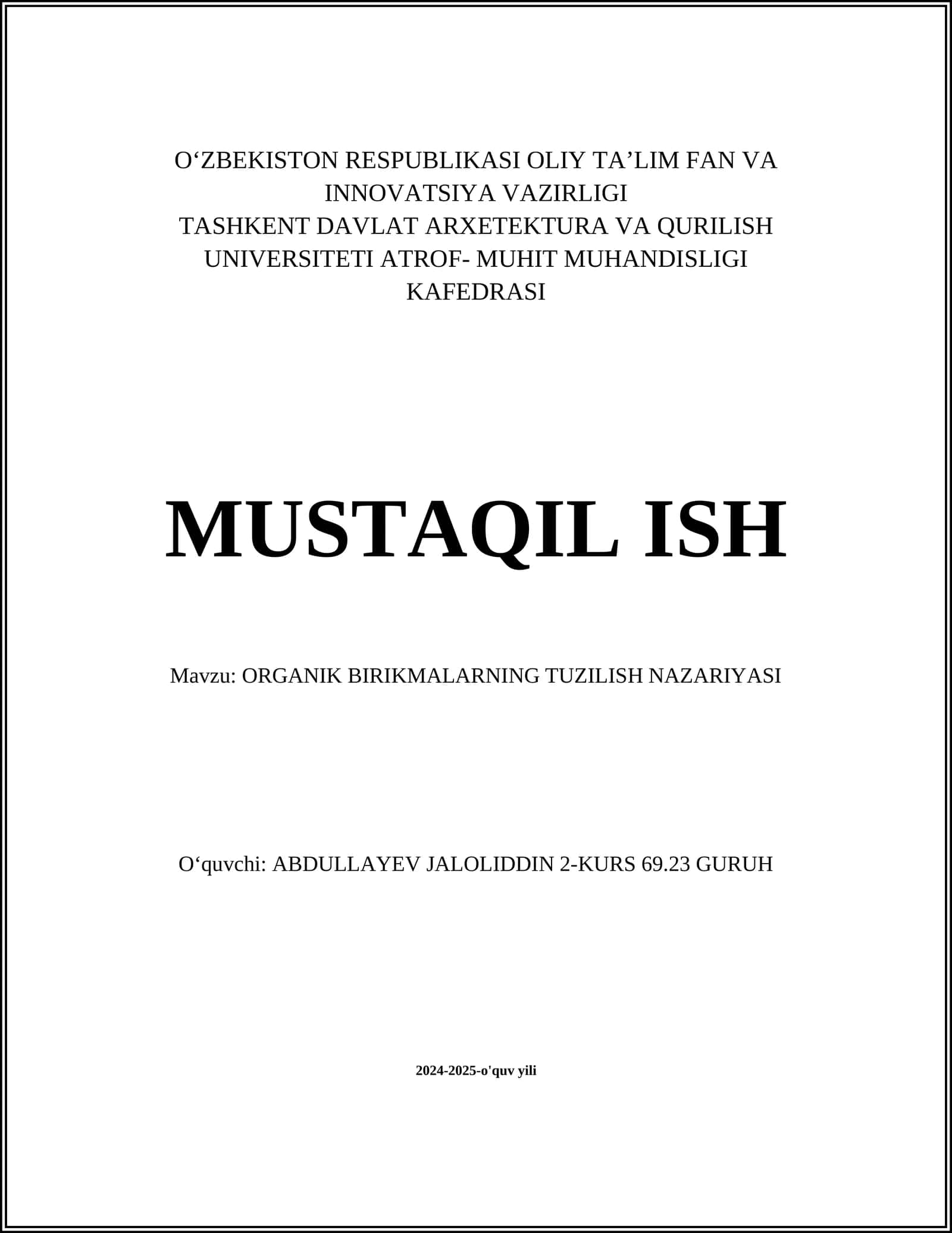 ORGANIK BIRIKMALARNING TUZILISH NAZARIYASI 1