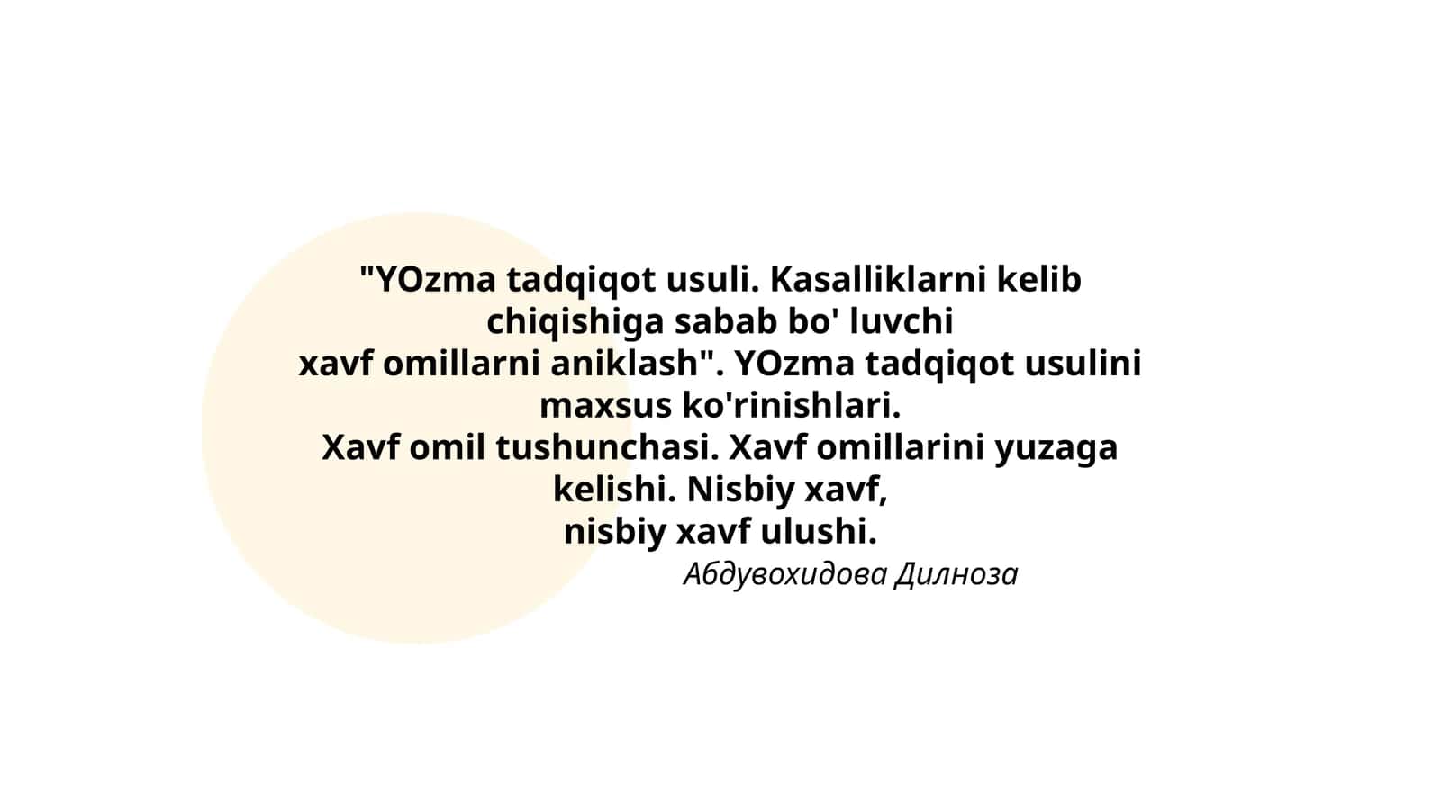 YOzma tadqiqot usuli. Kasalliklarni kelib chiqishiga sabab bo' luvchi 1