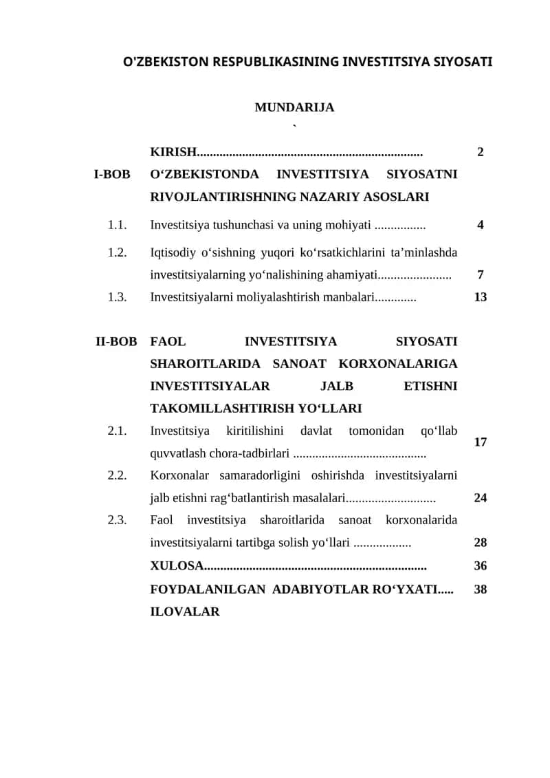 O'ZBEKISTON RESPUBLIKASINING INVESTITSIYA SIYOSATI 1