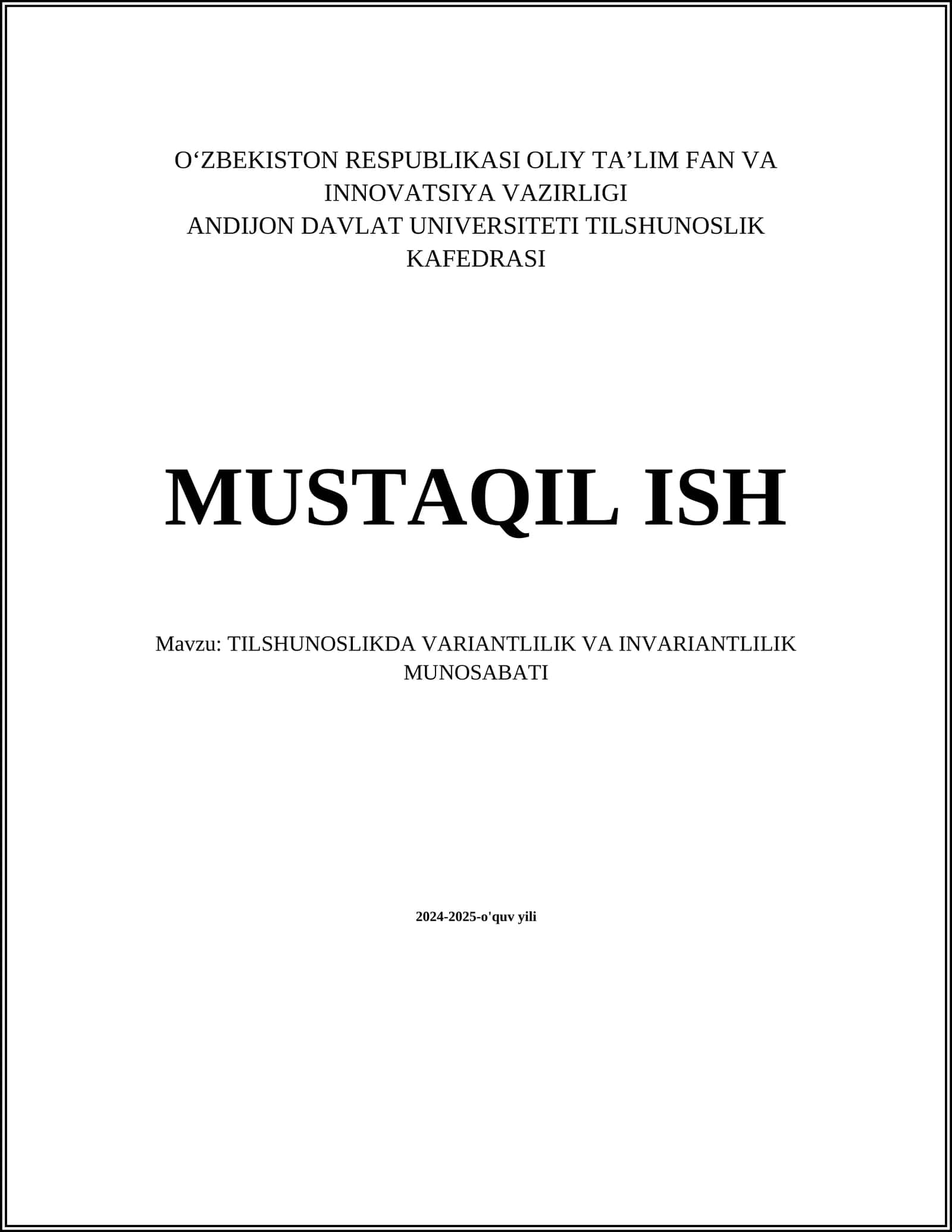 TILSHUNOSLIKDA VARIANTLILIK VA INVARIANTLILIK MUNOSABATI 1