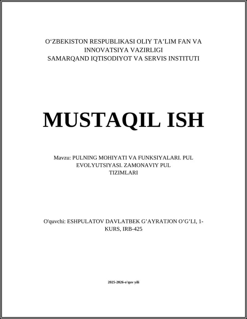 Pulning Mohiyati va Funksiyalari 1