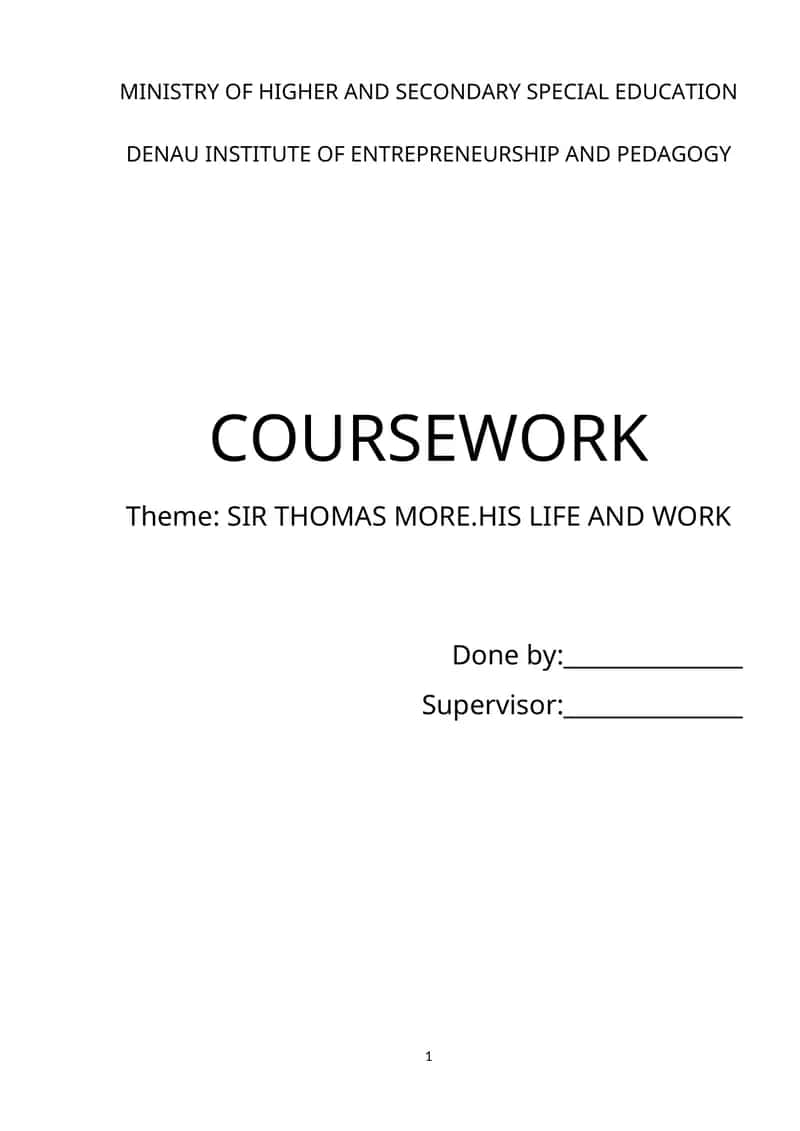 SIR THOMAS MORE.HIS LIFE AND WORK 1