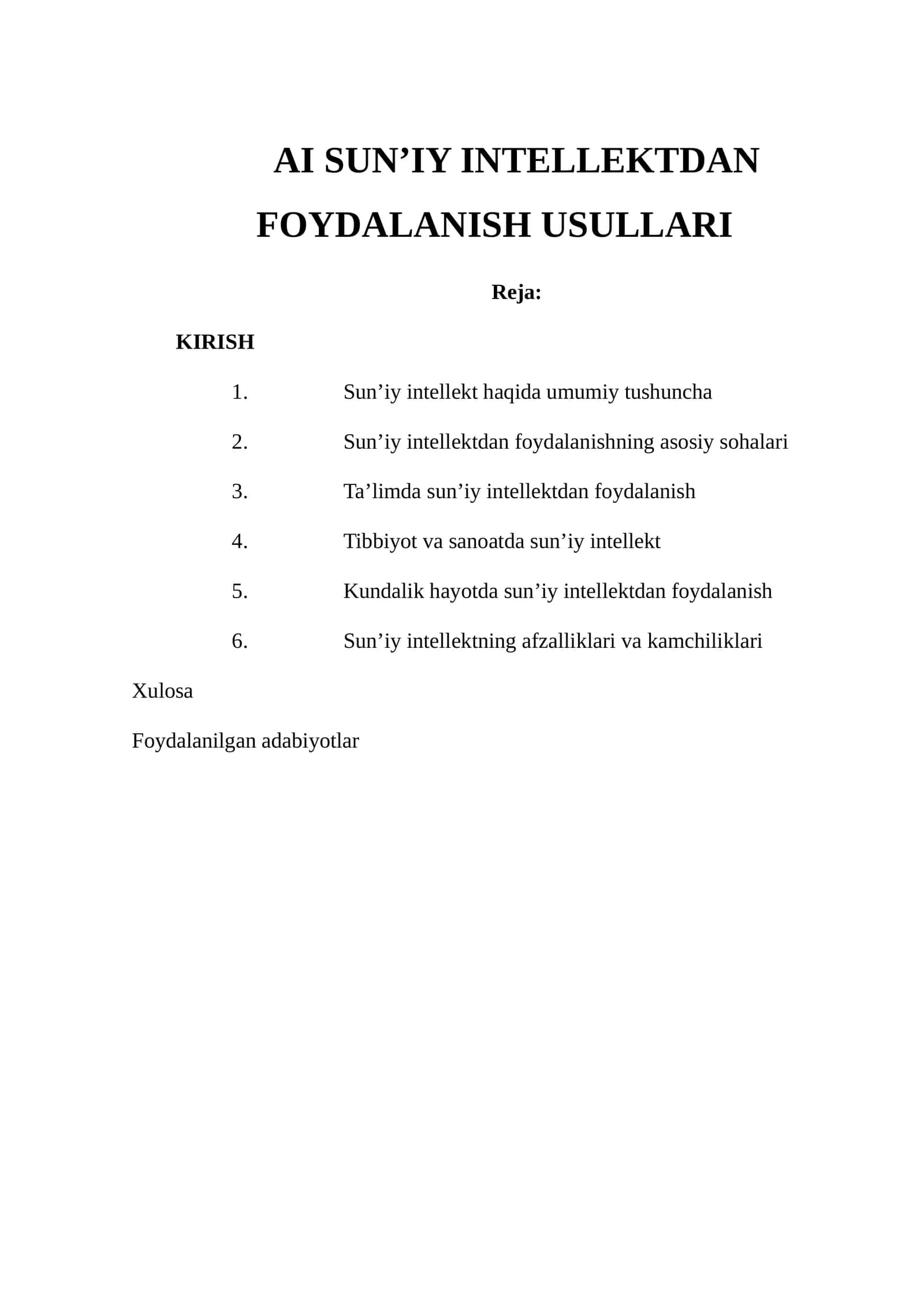 AI SUN’IY INTELLEKTDAN FOYDALANISH USULLARI 1