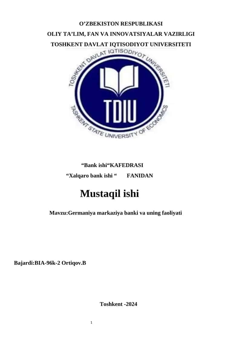 Germaniya markaziya banki va uning faoliyati 1