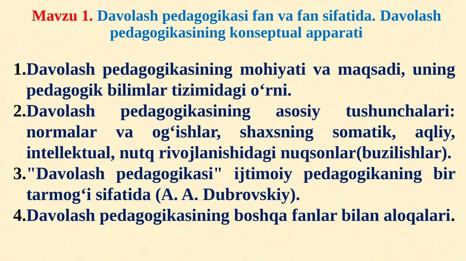 Davolash pedagogikasi fan va fan sifatida. Davolash pedagogikasining konseptual apparati 1