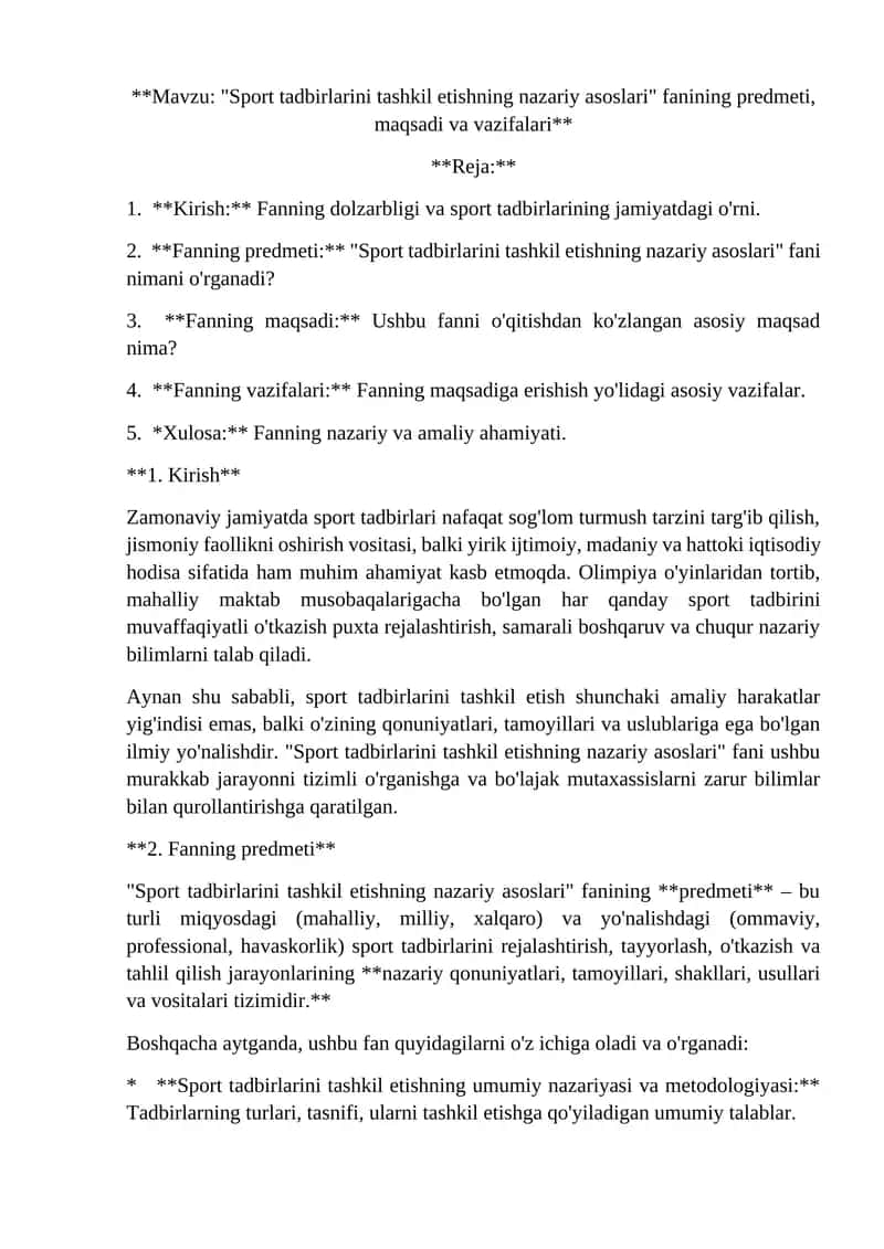 Sport tadbirlarini tashkil etishning nazariy asoslari 1