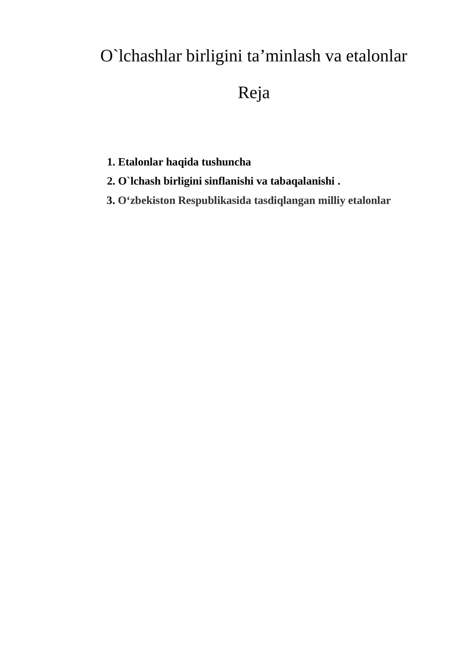 O`lchashlar birligini ta’minlash va etalonlar 1