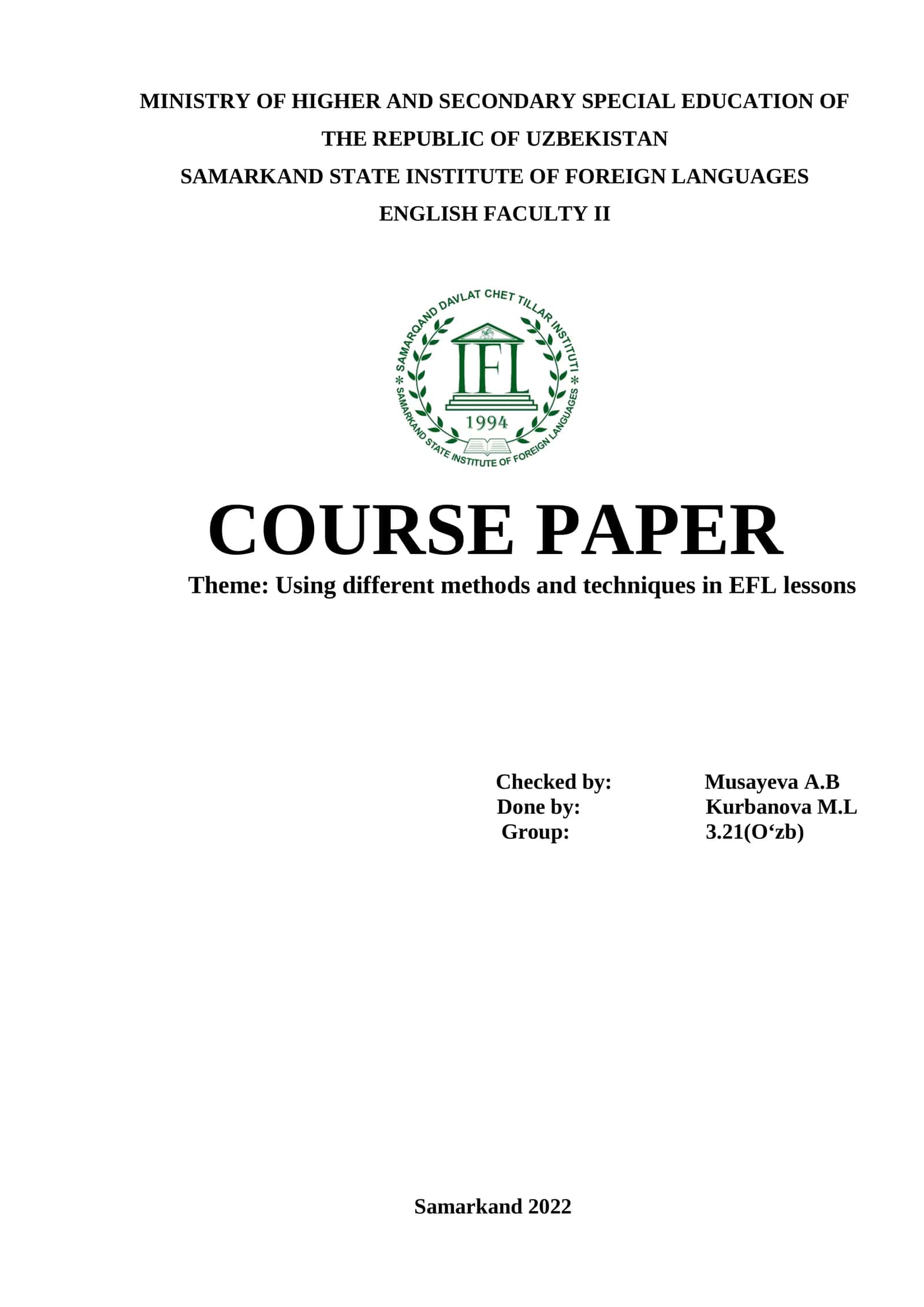 Using different methods and techniques in EFL lessons 1