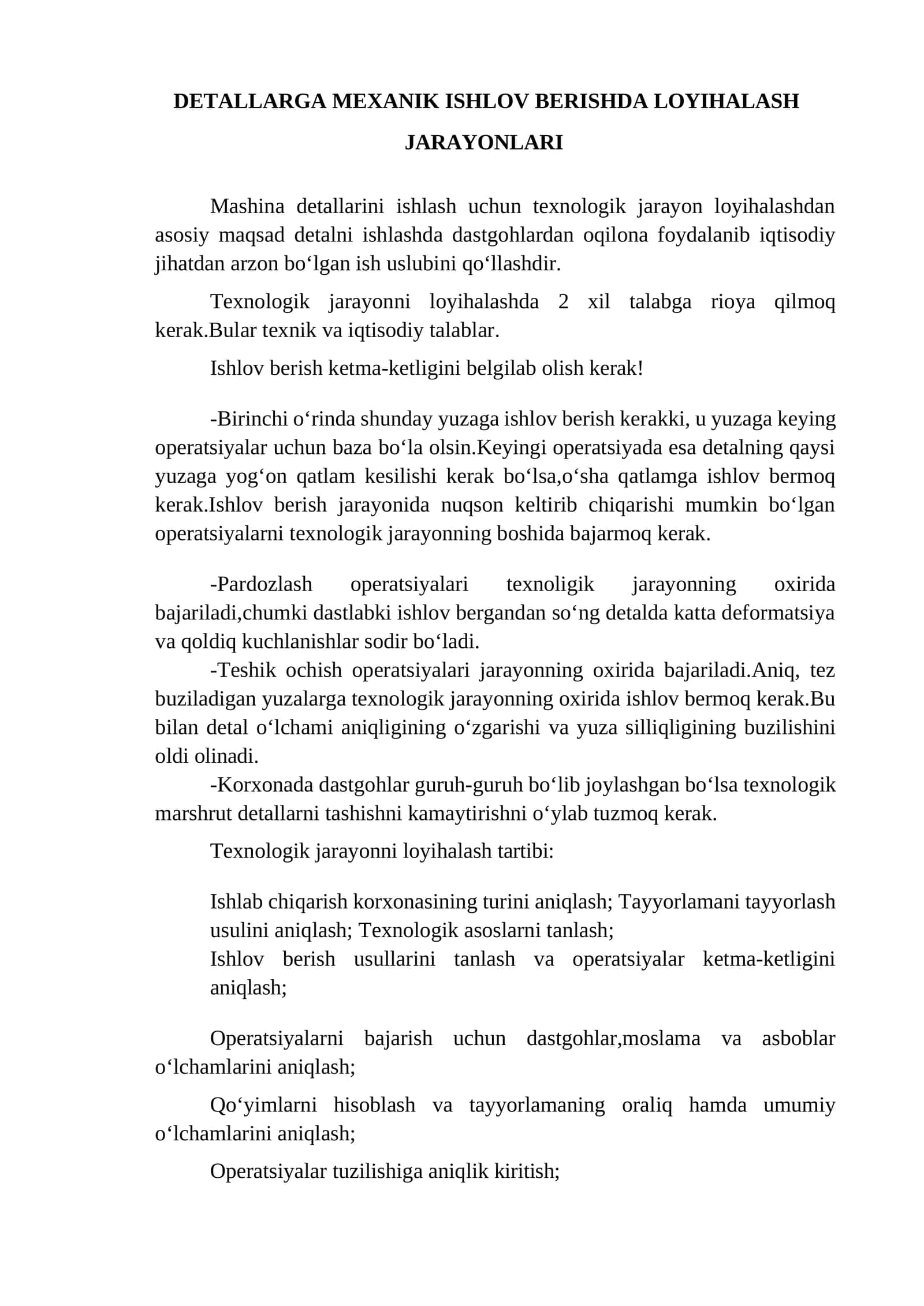 Detallarga Mexanik Ishlov Berishda Loyihalash 1