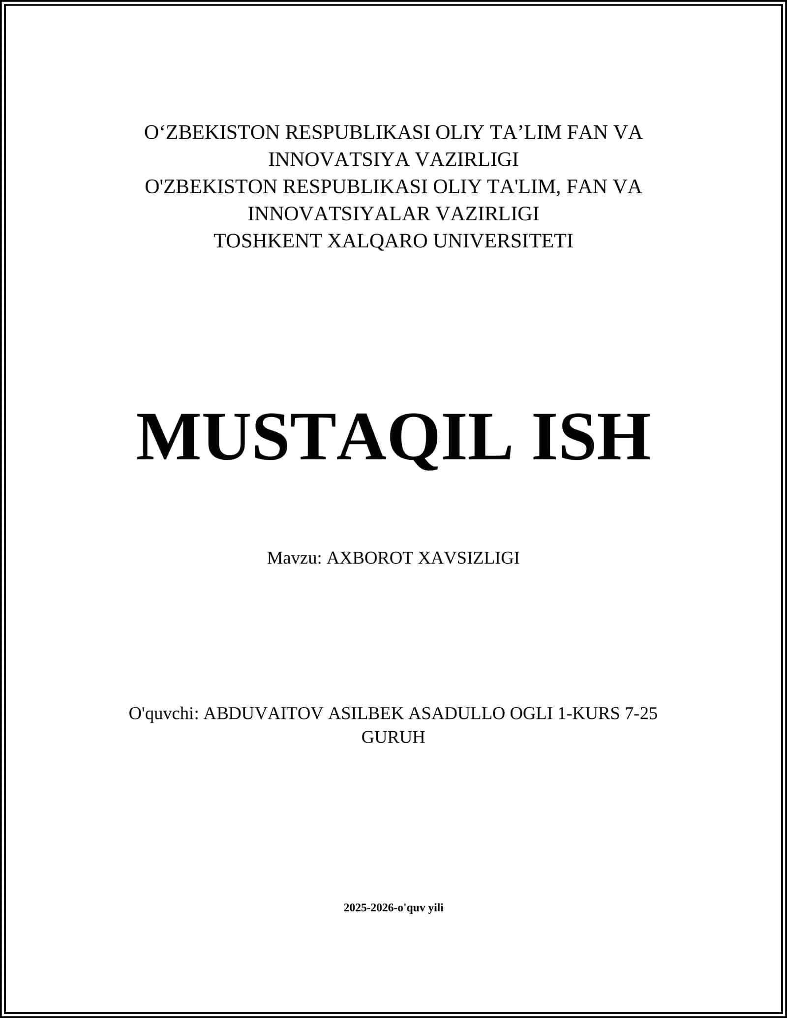 Axborot xavfsizligi asoslari 1