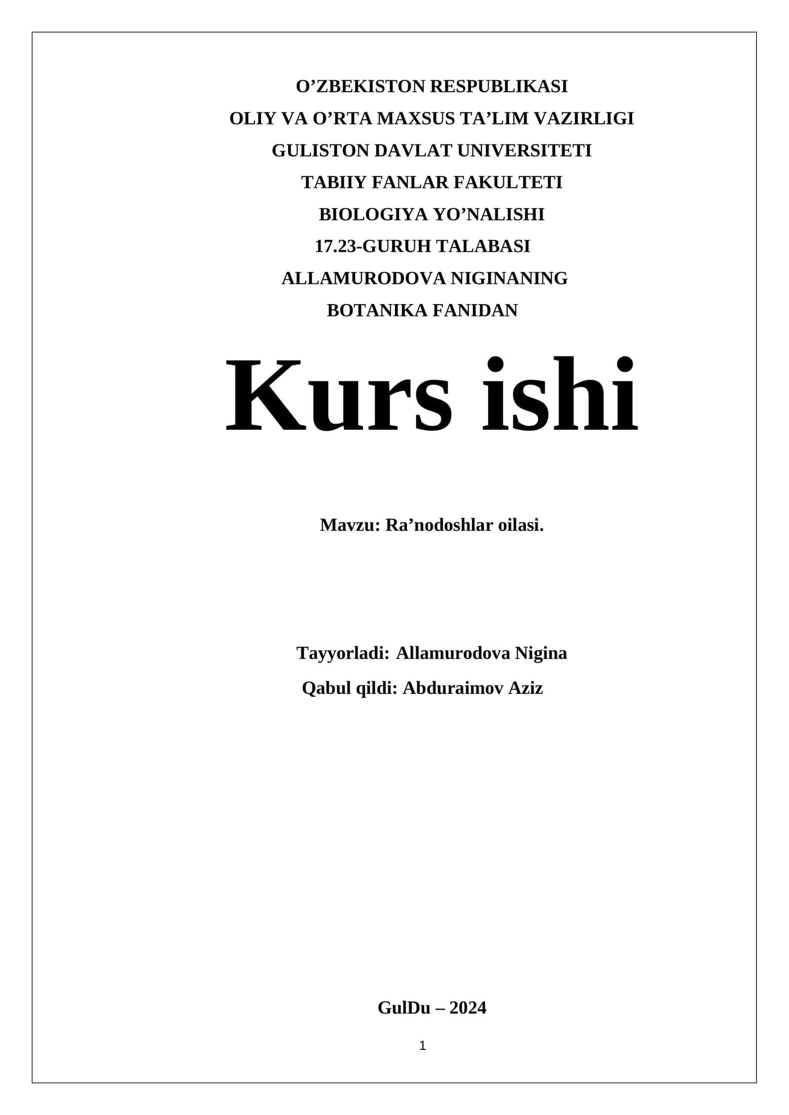 Ra’nodoshlar oilasi 1