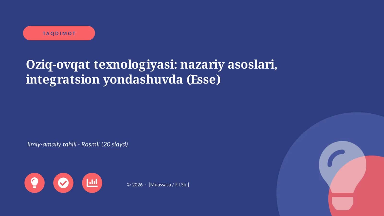 Oziq-ovqat texnologiyasi: nazariy asoslari, integratsion yondashuvda (Esse) 1