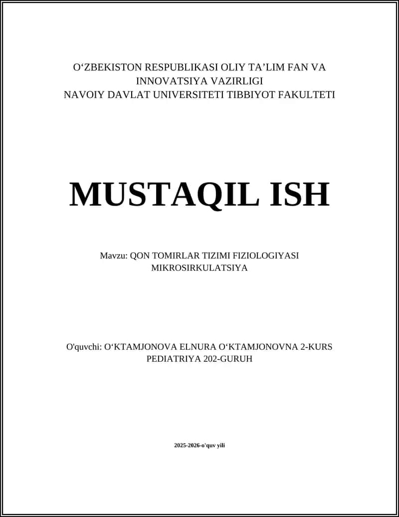 QON TOMIRLAR TIZIMI FIZIOLOGIYASI MIKROSIRKULATSIYA 1