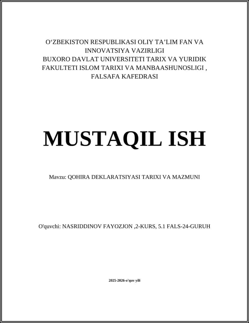 Qohira Deklaratsiyasi Tarixi va Mazmuni 1