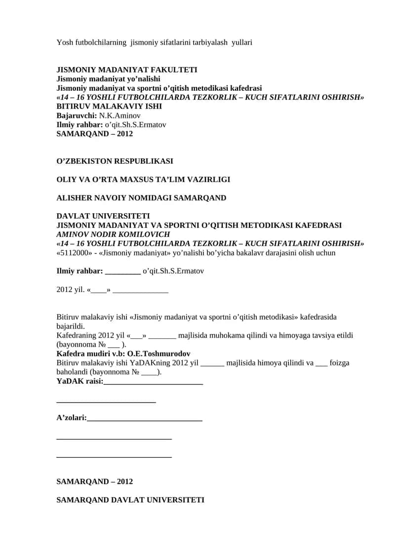 14 – 16 YOSHLI FUTBOLCHILARDA TEZKORLIK – KUCH SIFATLARINI OSHIRISH 1
