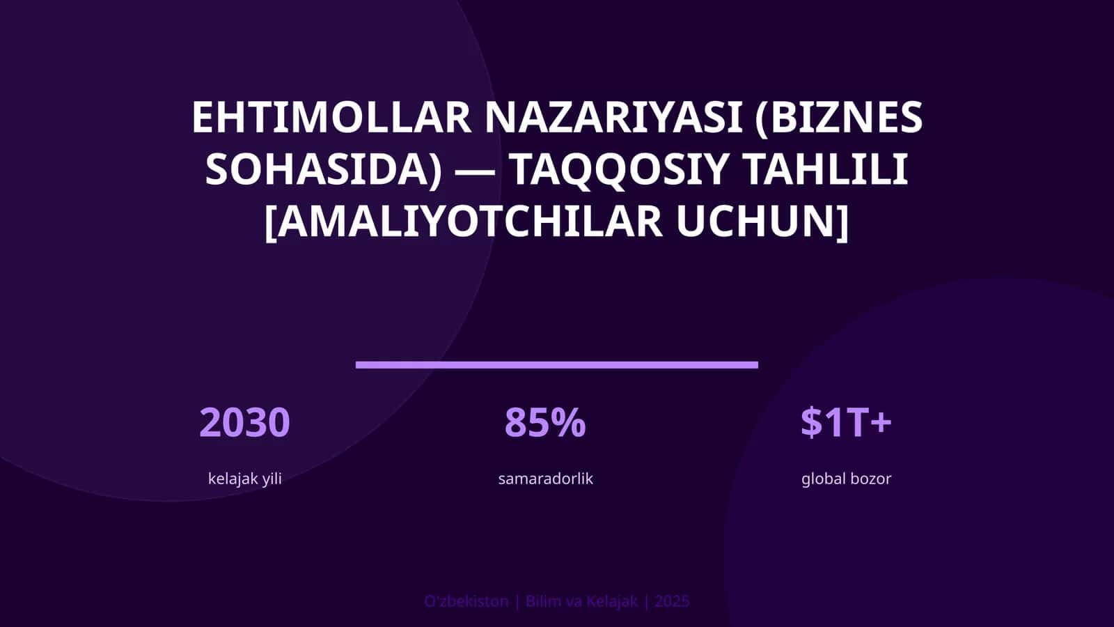 Ehtimollar nazariyasi (biznes sohasida) — taqqosiy tahlili [amaliyotchilar uchun] 1
