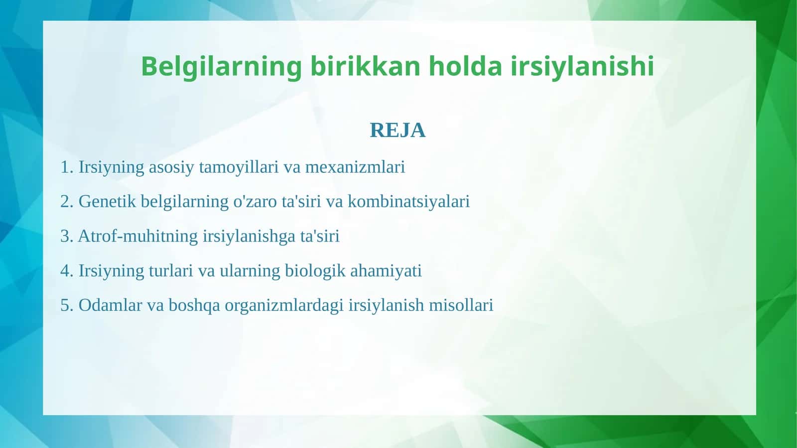 Irsiyning birikkan holda irsiylanishi 1