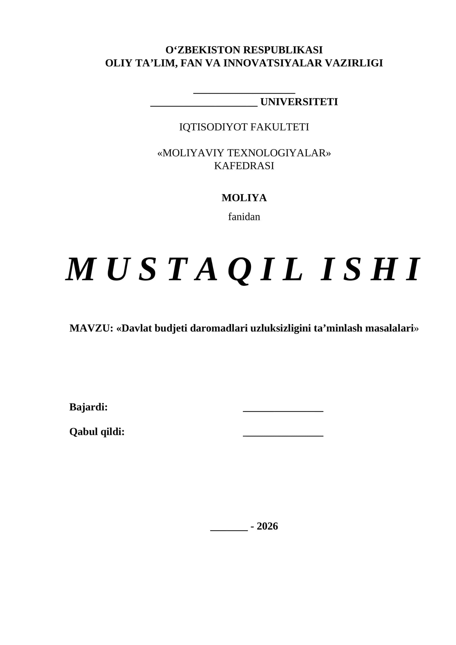 Davlat budjeti daromadlari uzluksizligini ta’minlash masalalari 1