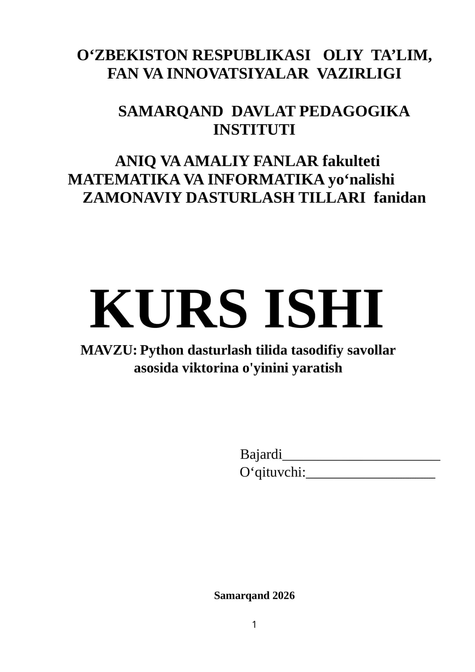 Python dasturlash tilida tasodifiy savollar asosida viktorina o'yinini yaratish PDF 1