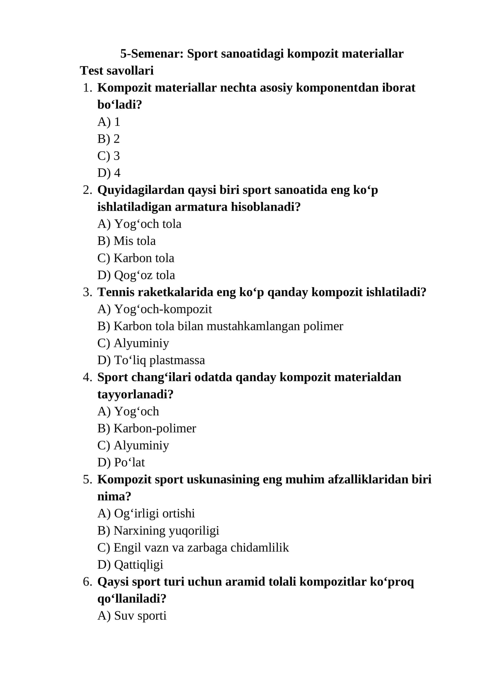 5-Semenar: Sport sanoatidagi kompozit materiallar 1