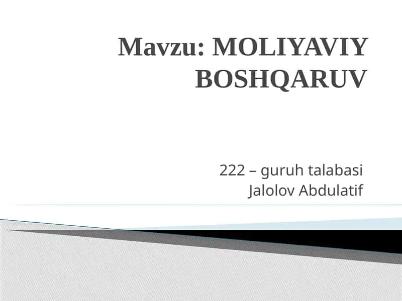 MOLIYAVIY BOSHQARUV 1