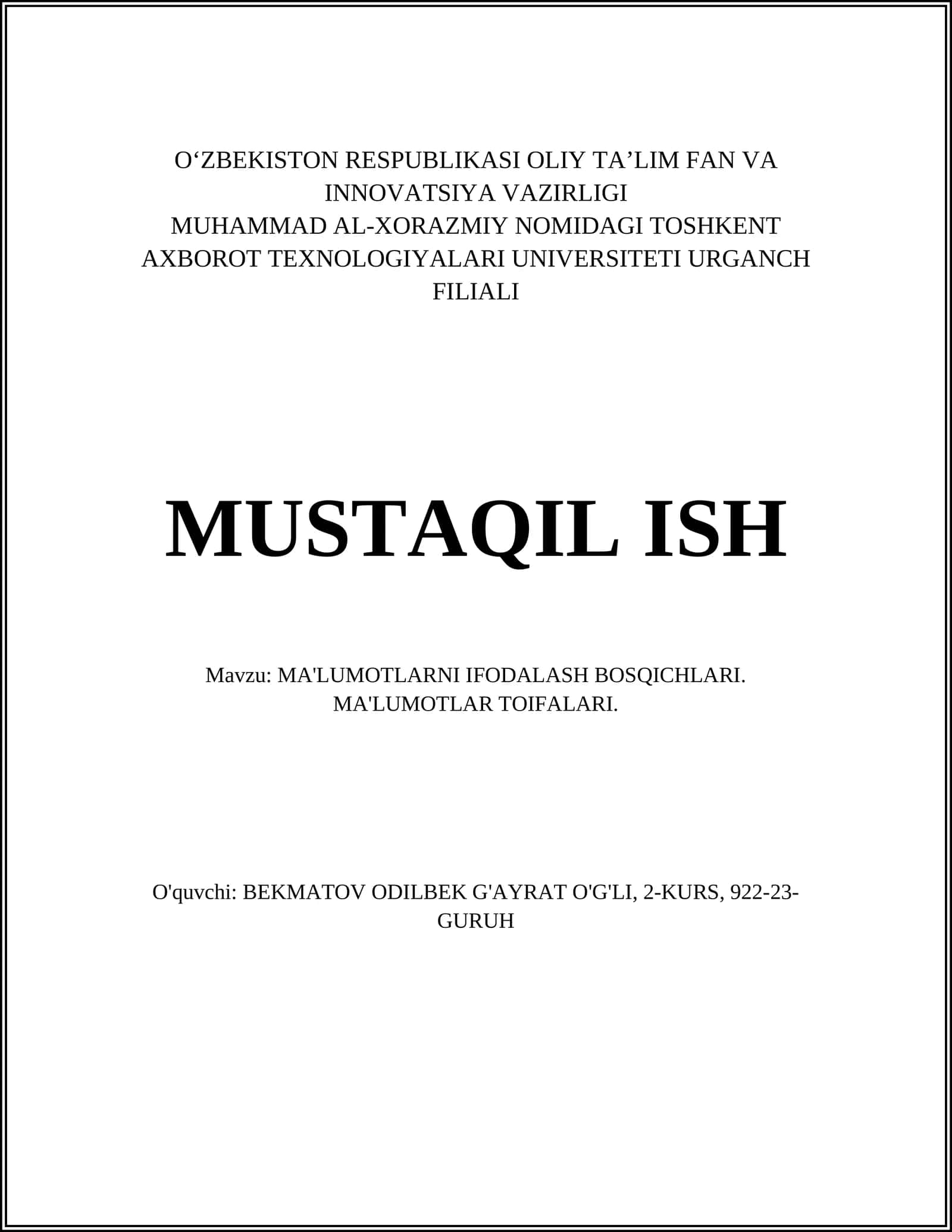MA'LUMOTLARNI IFODALASH BOSQICHLARI 1