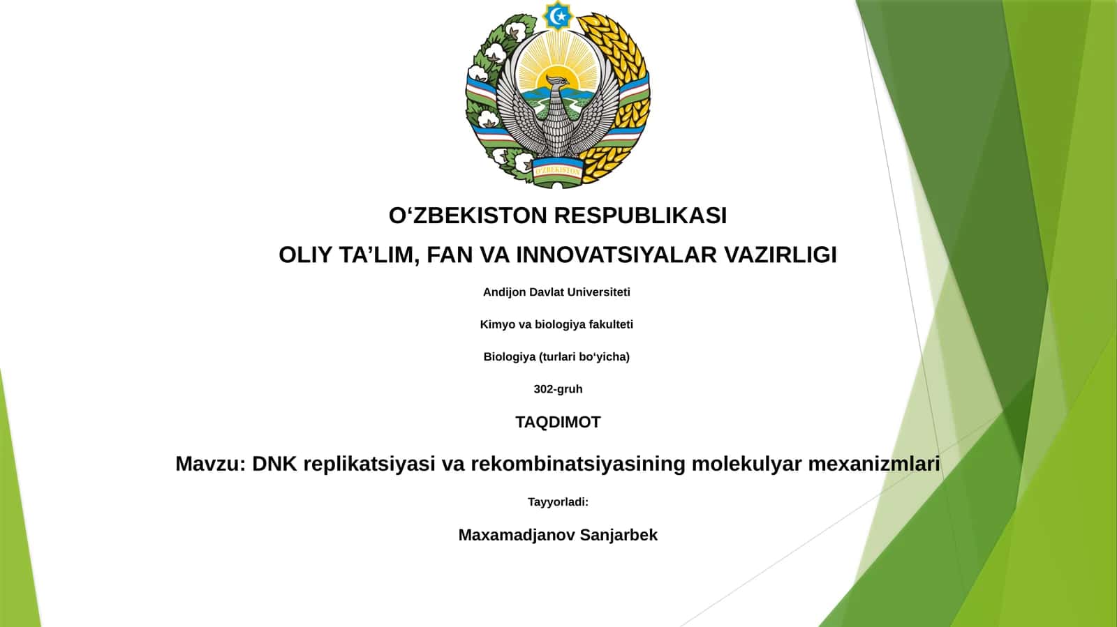 DNK replikatsiyasi va rekombinatsiyasining molekulyar mexanizmlari 1