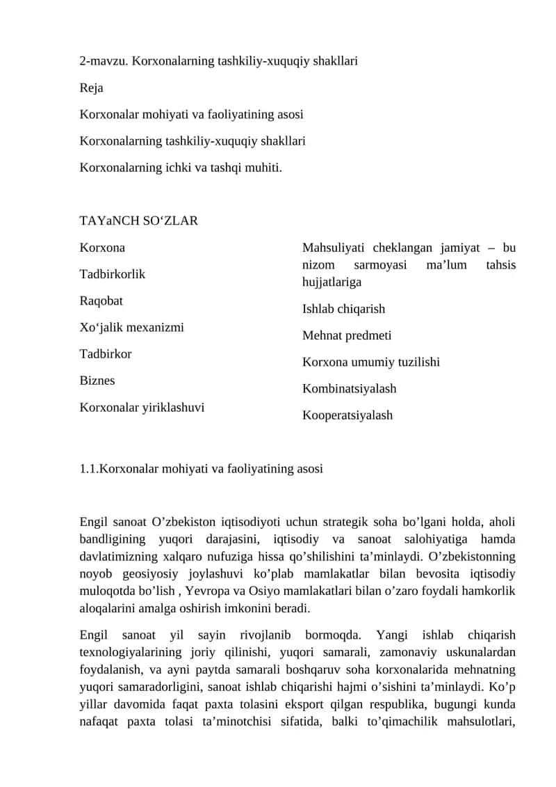 Korxonalarning tashkiliy-xuquqiy shakllari 1