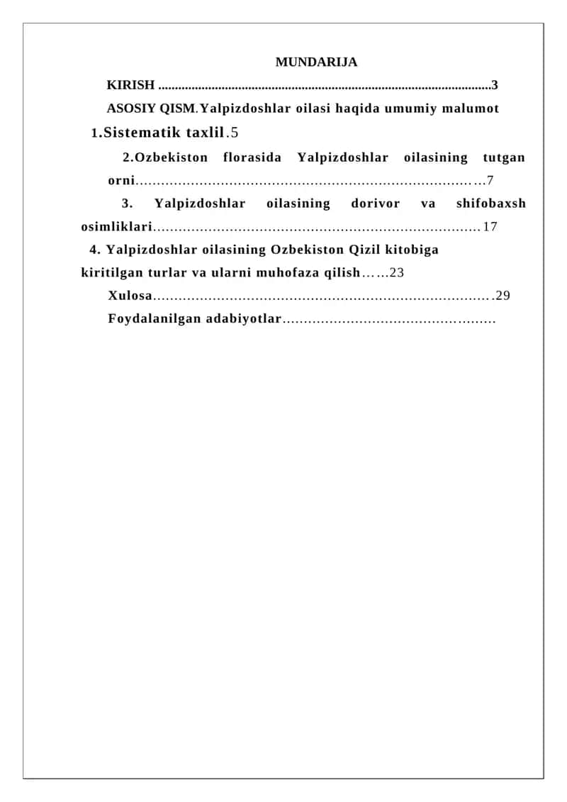 Yalpizdoshlar oilasi haqida umumiy malumot 1