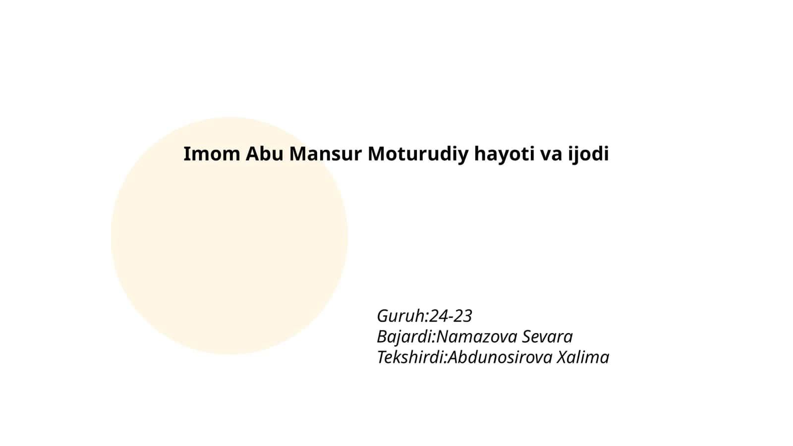 Imom Abu Mansur Moturudiy hayoti va ijodi 1