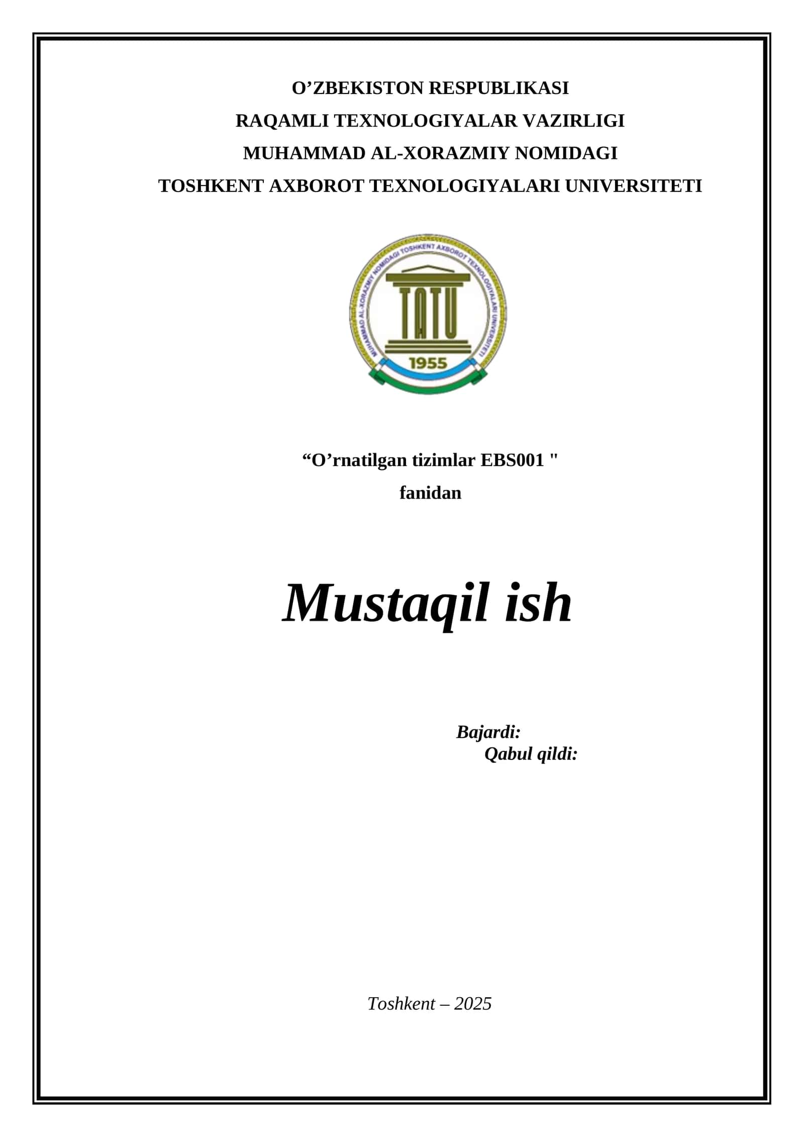 O‘rnatilgan dasturiy vositalar va dasturlash tillari sharhi. Mustaqil ish 1