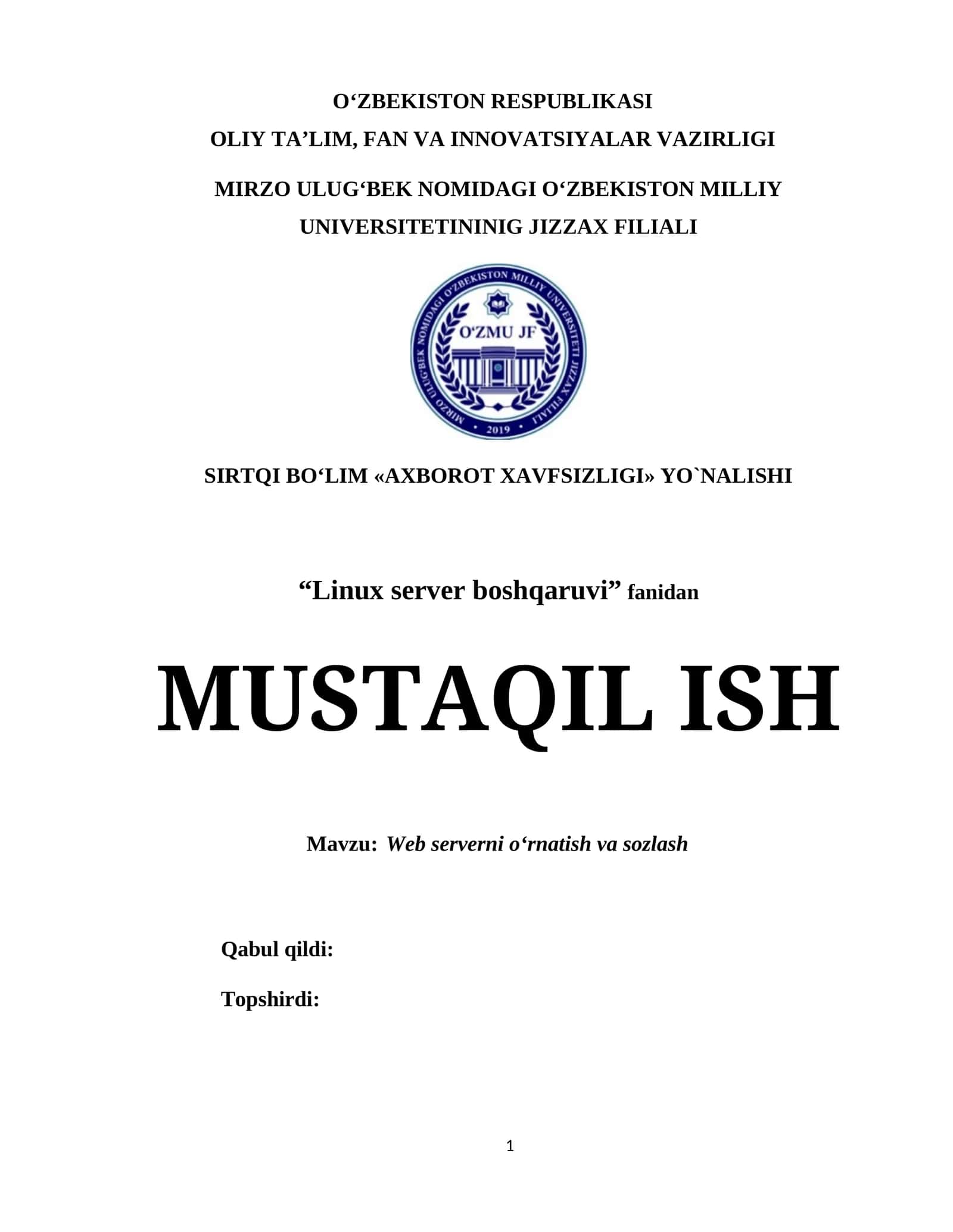 Web serverni o‘rnatish va sozlash 1