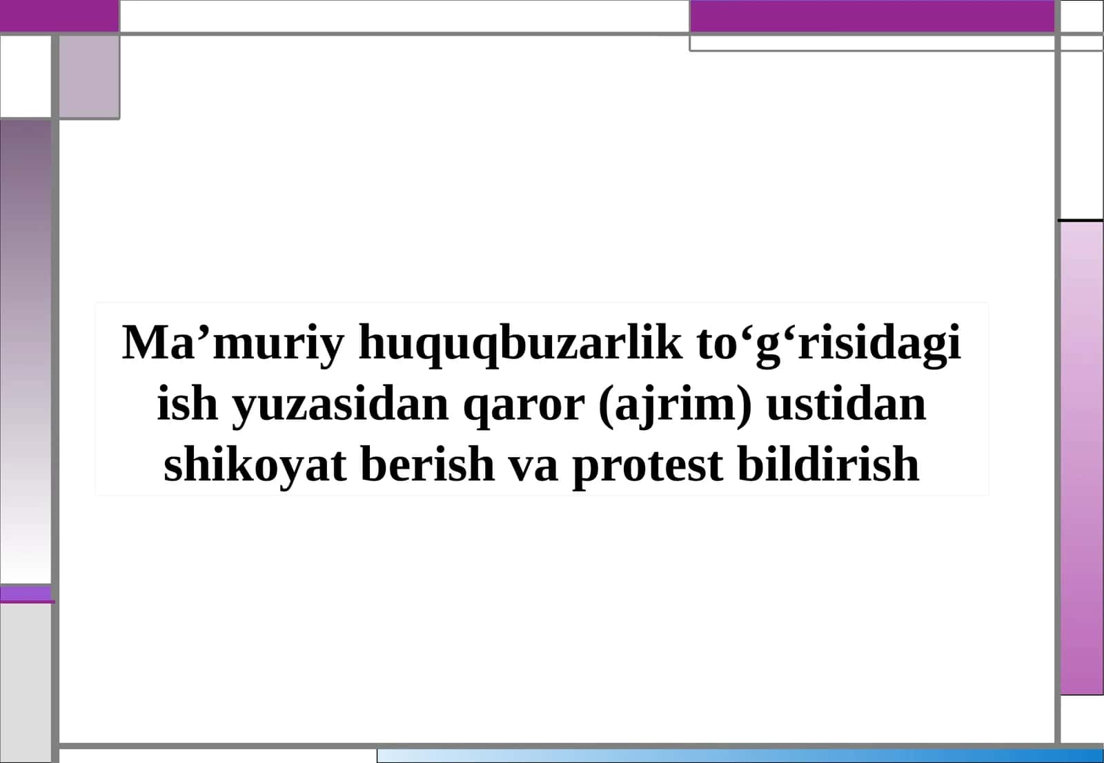 Ma’muriy huquqbuzarlik to‘g‘risidagi ish yuzasidan qaror (ajrim) ustidan shikoyat berish va protest bildirish 1