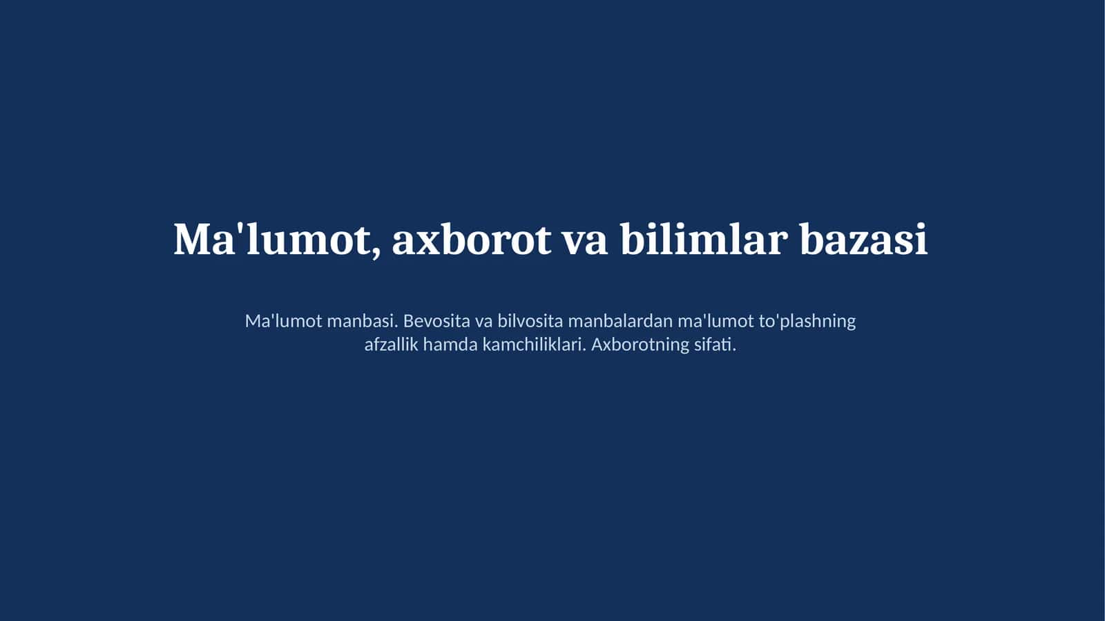 Ma'lumot, axborot va bilimlar bazasi. 1