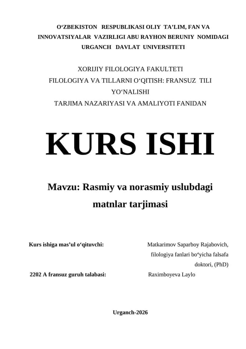 Rasmiy va norasmiy uslubdagi matnlar tarjimasi 1