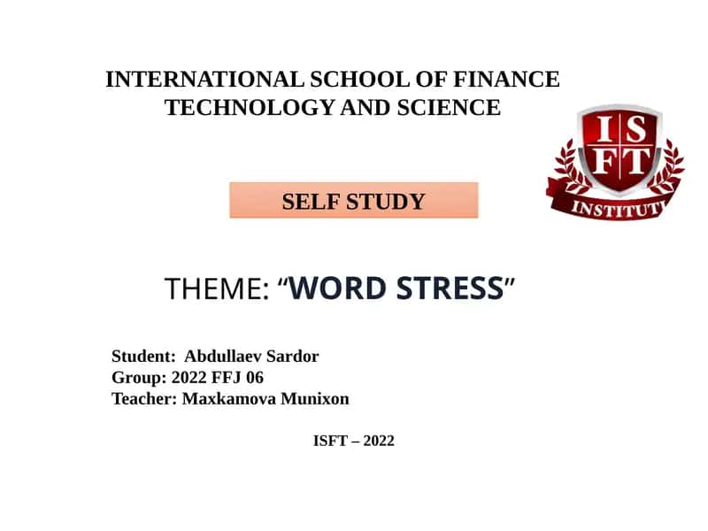 WORD STRESS 1