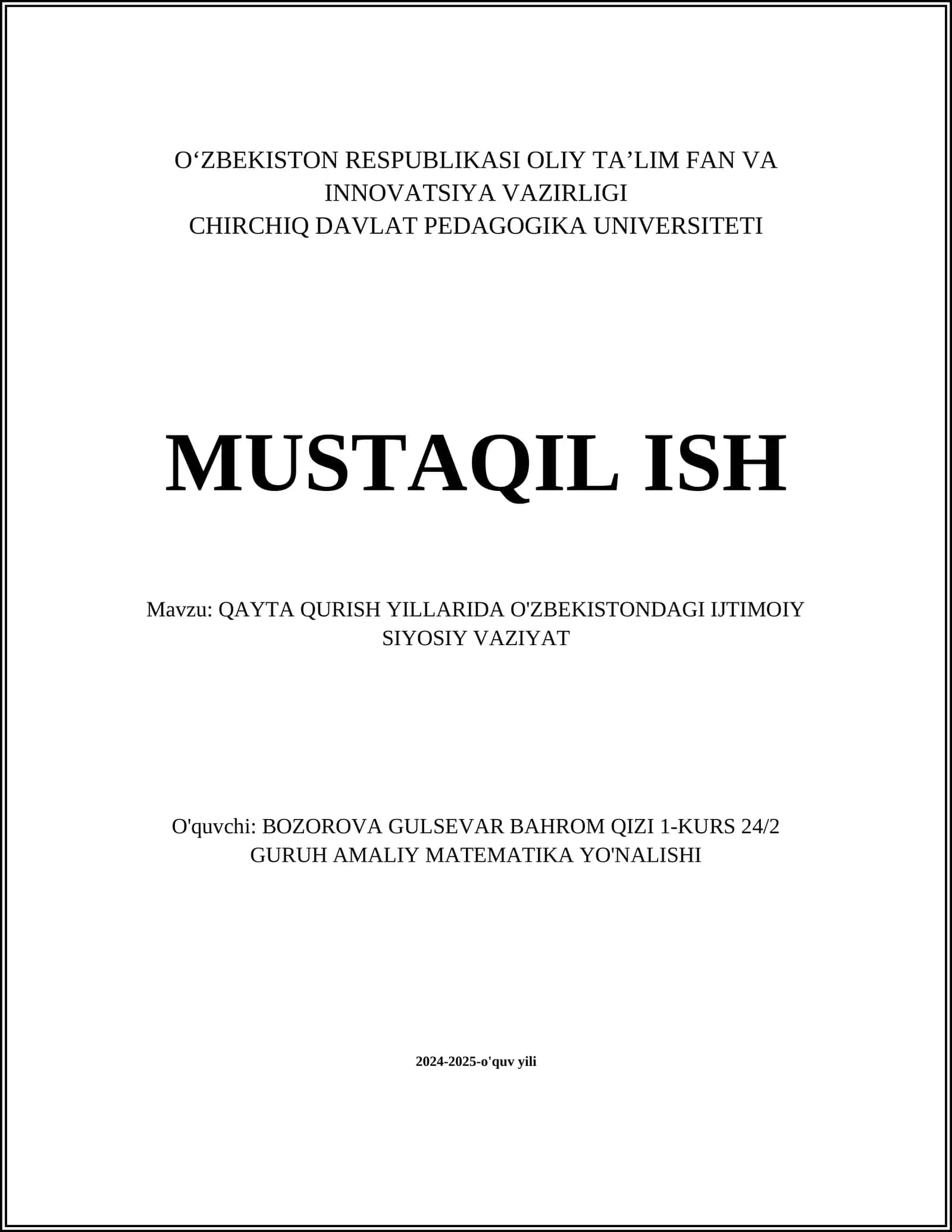 QAYTA QURISH YILLARIDA O'ZBEKISTONDAGI IJTIMOIY SIYOSIY VAZIYAT 1