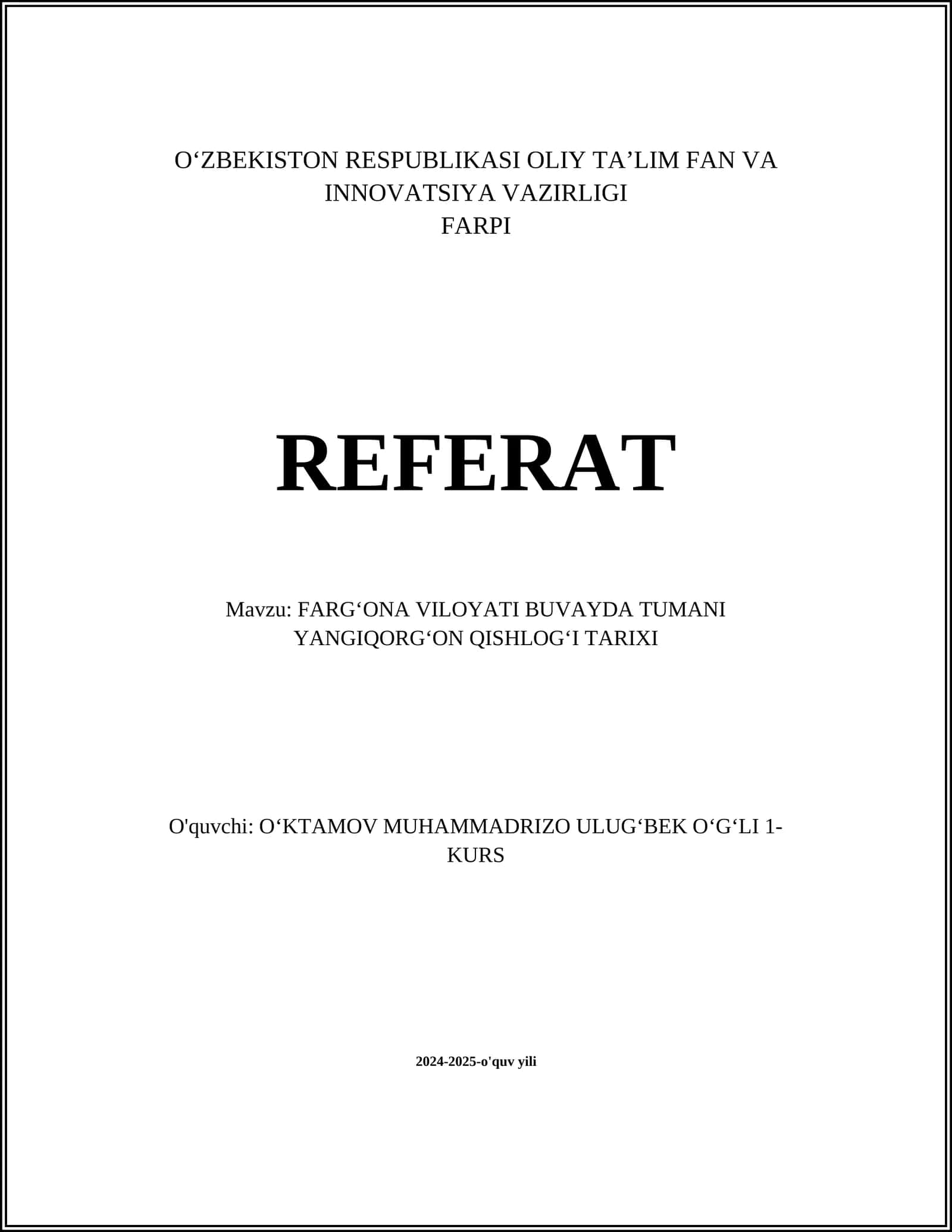 FARGʻONA VILOYATI BUVAYDA TUMANI YANGIQORGʻON QISHLOGʻI TARIXI 1