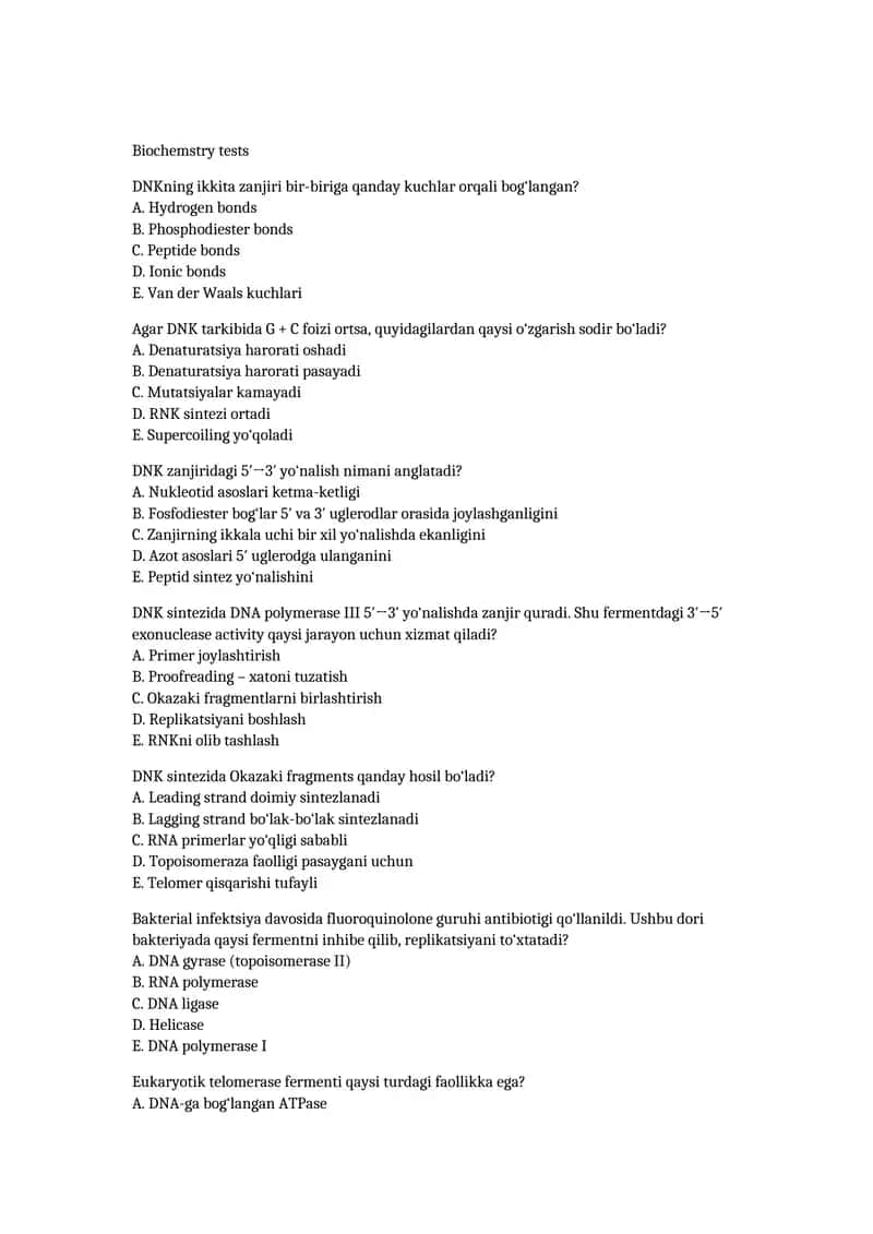 Biochemstry tests 1