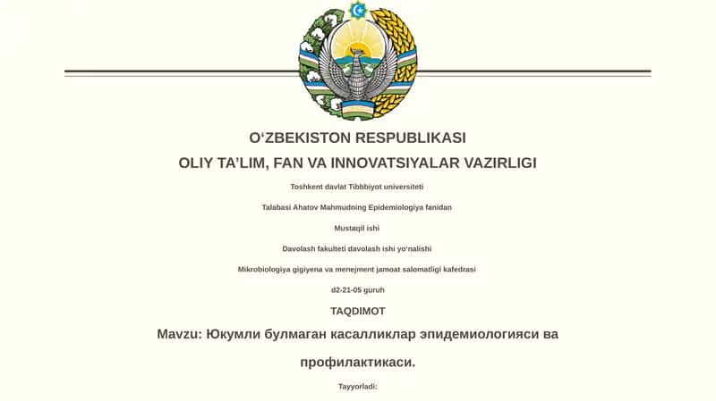 Юкумли булмаган касалликлар эпидемиологияси ва профилактикаси 1